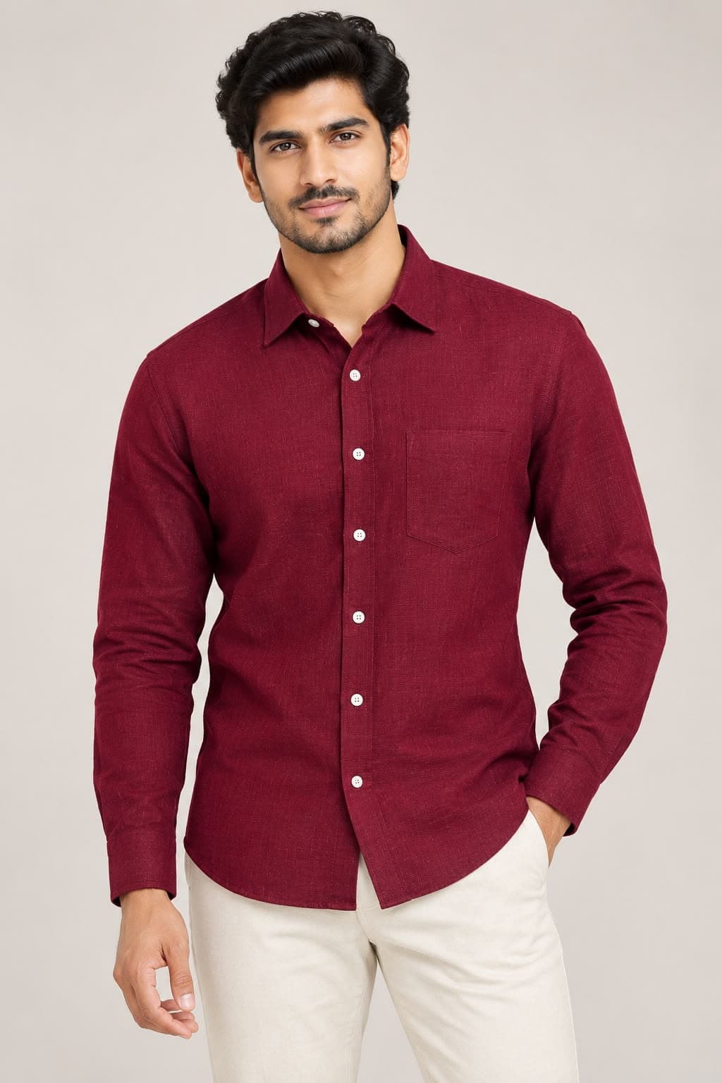 Wine Red linen shirt — image 1