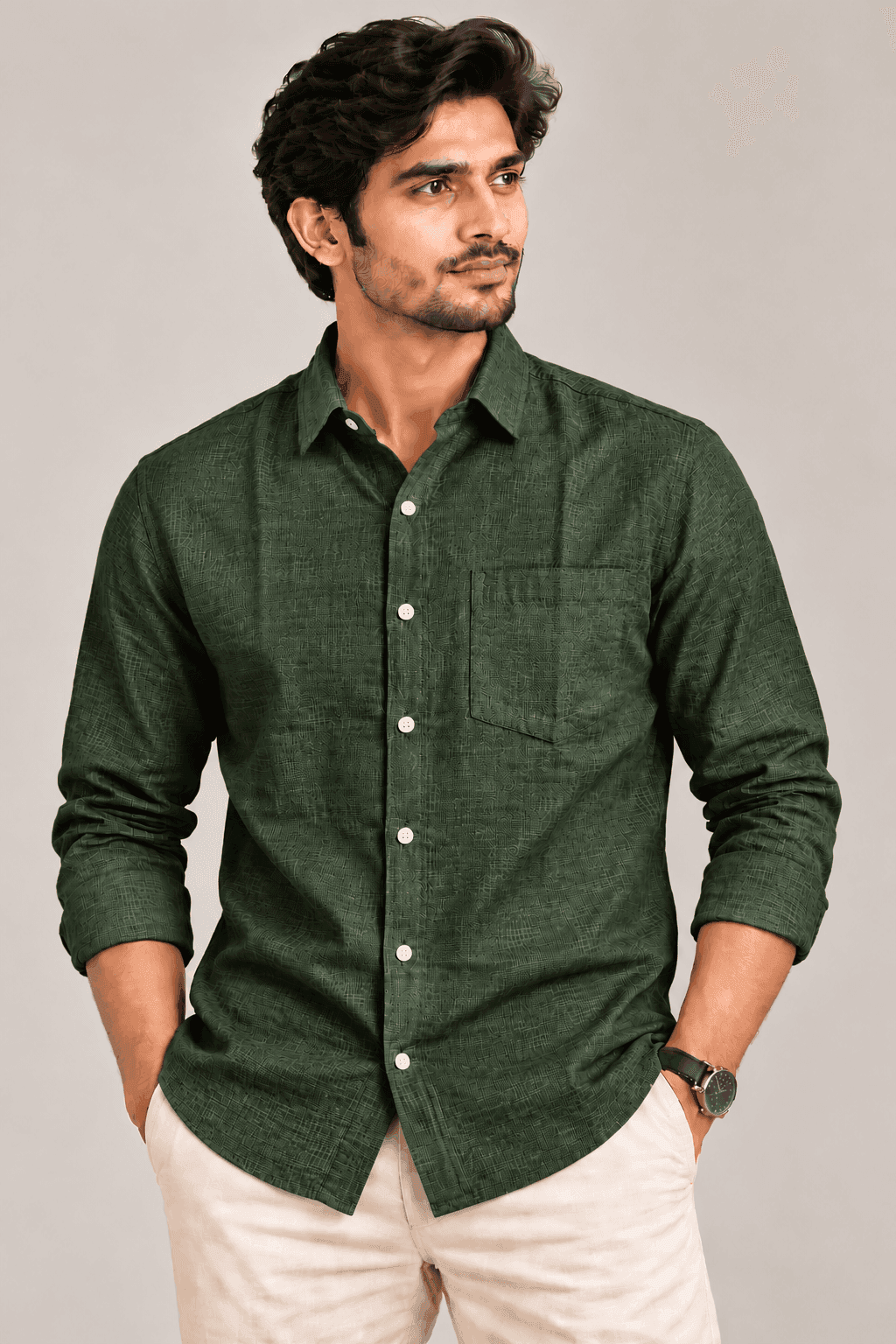 Dark Green Linen Shirt — image 1
