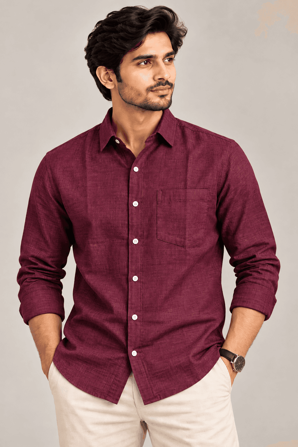 Wine/Maroon Linen Shirt — image 1